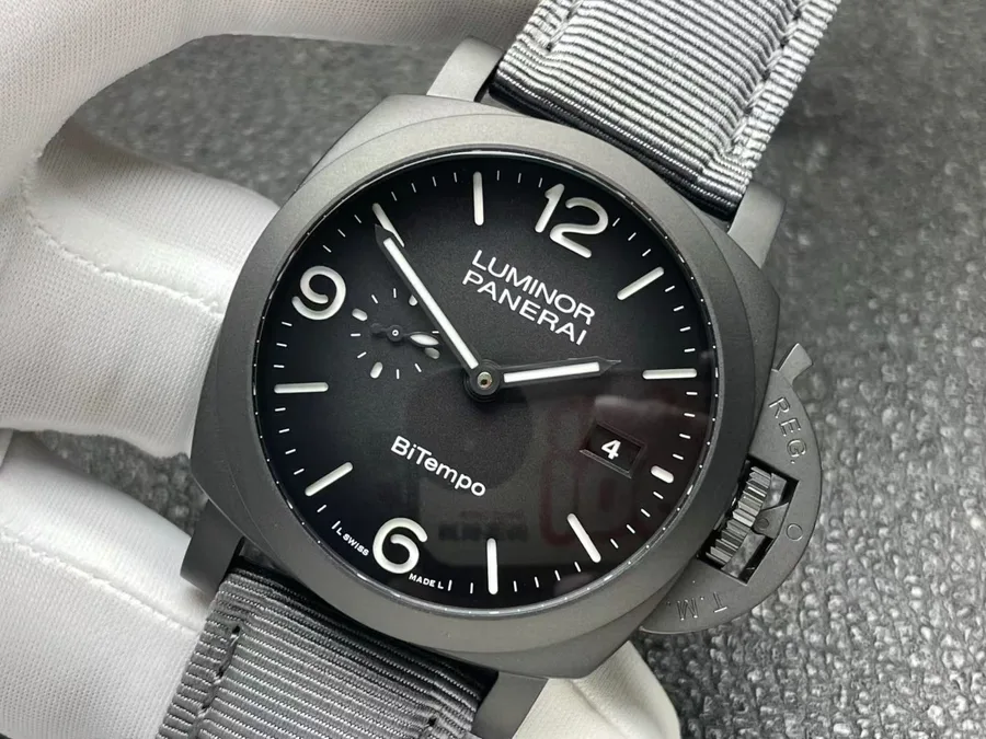 Panerai Luminor BiTempo Titanium DLC New York PAM1467 Black Dial 44mm Super Clone Watch - Angle 3 - Jack Watches USA
