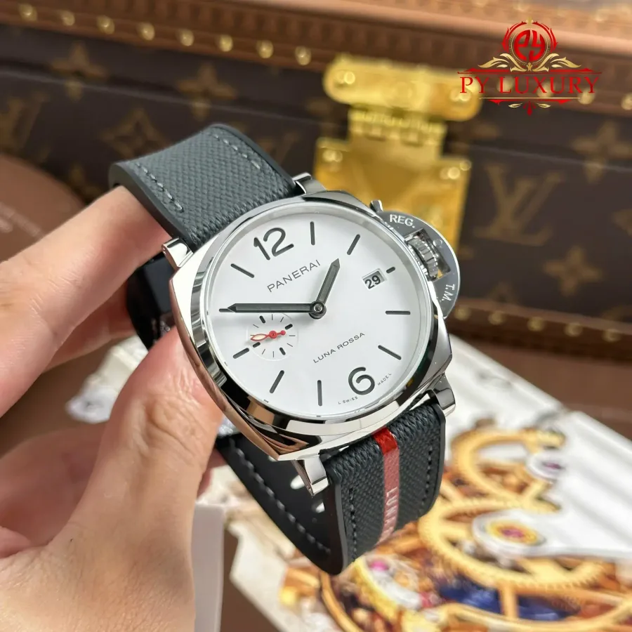 Panerai Luminor Due Luna Rossa PAM1381 White Dial Rubber Strap 42mm Super Clone Watch - Angle 2 - Jack Watches USA