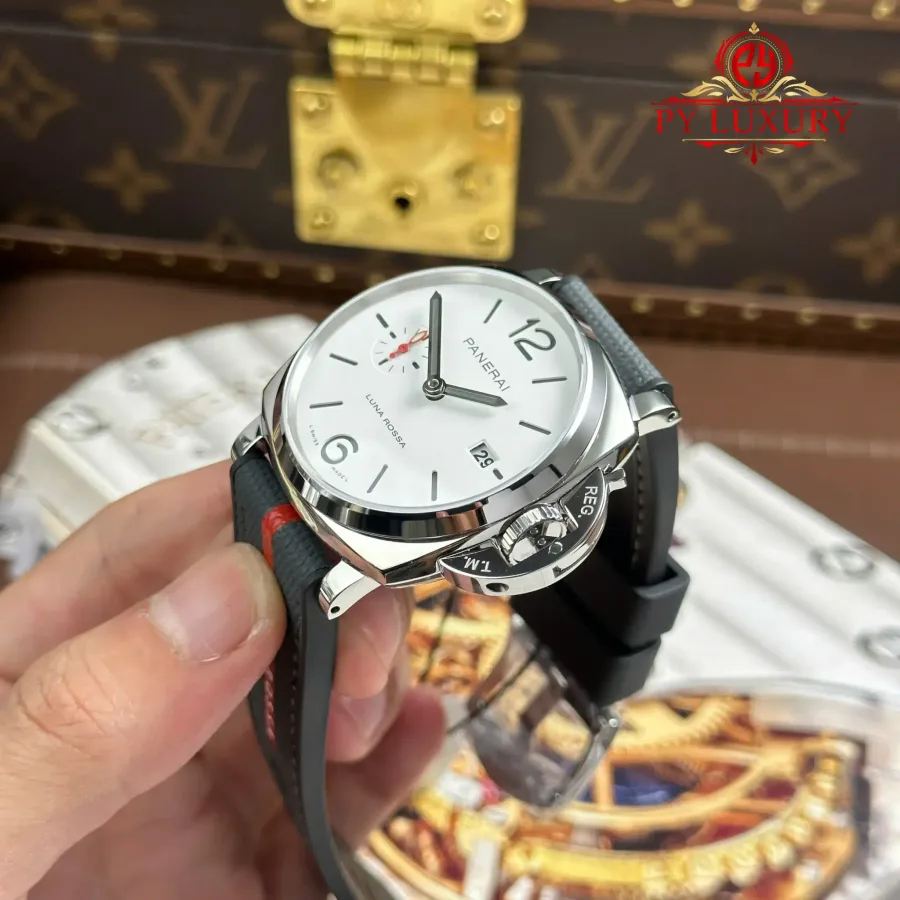 Panerai Luminor Due Luna Rossa PAM1381 White Dial Rubber Strap 42mm Super Clone Watch - Angle 3 - Jack Watches USA