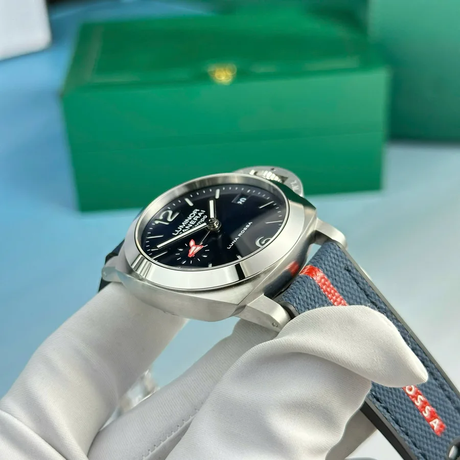 Panerai Luminor Quaranta BiTempo Luna Rossa PAM01404 Blue Dial Rubber Strap 40mm Super Clone Watch - Angle 3 - Jack Watches USA