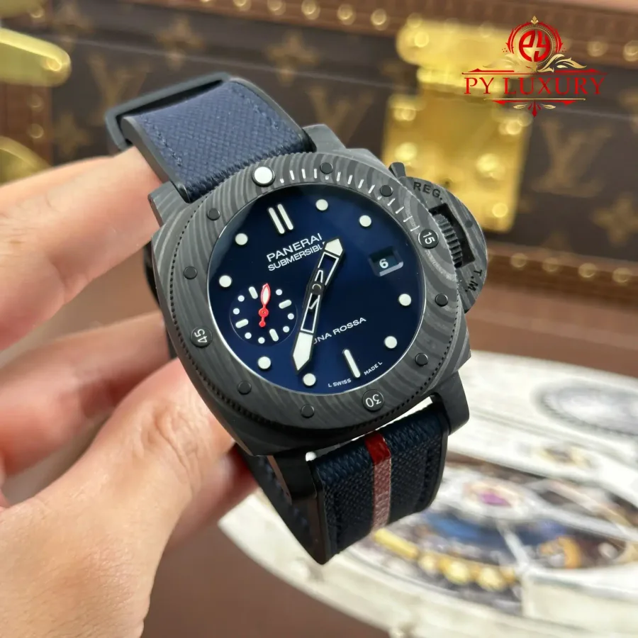 Panerai Submersible Luna Rossa Carbotech PAM1563 Blue Dial 42mm Super Clone Watch - Angle 2 - Jack Watches USA