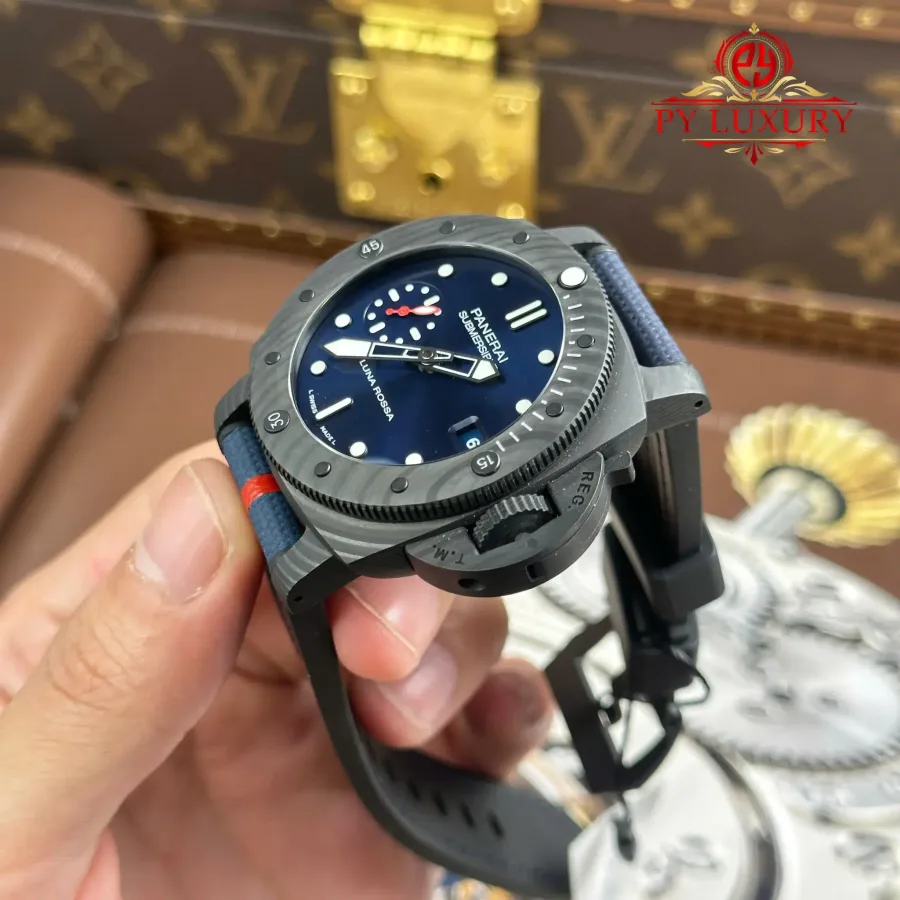 Panerai Submersible Luna Rossa Carbotech PAM1563 Blue Dial 42mm Super Clone Watch - Angle 3 - Jack Watches USA