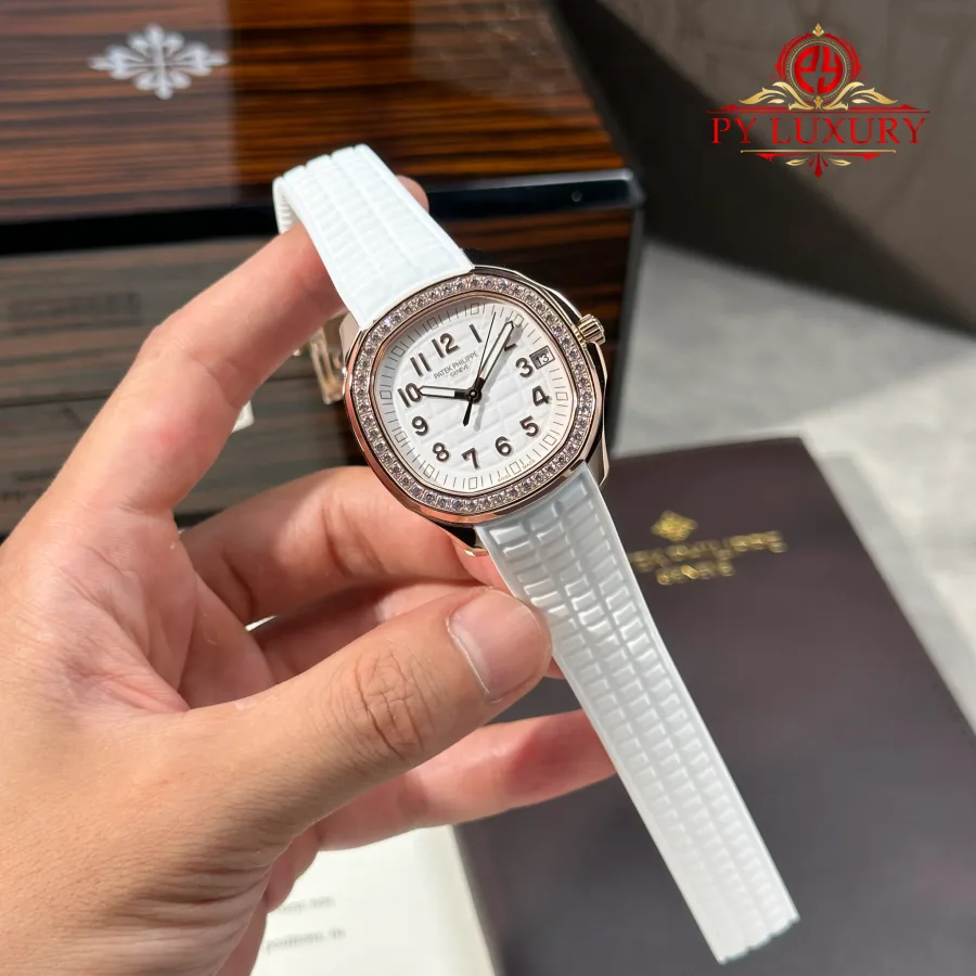 Patek Philippe Aquanaut Luce 5268/200R-001 Rose Gold White Dial 38.8mm Super Clone Watch - Angle 2 - Jack Watches USA