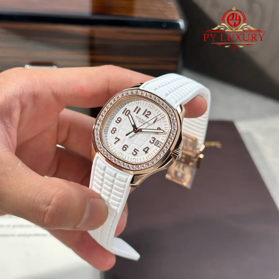 Patek Philippe Aquanaut Luce 5268/200R-001 Rose Gold White Dial 38.8mm Super Clone Watch - Angle 3 - Jack Watches USA