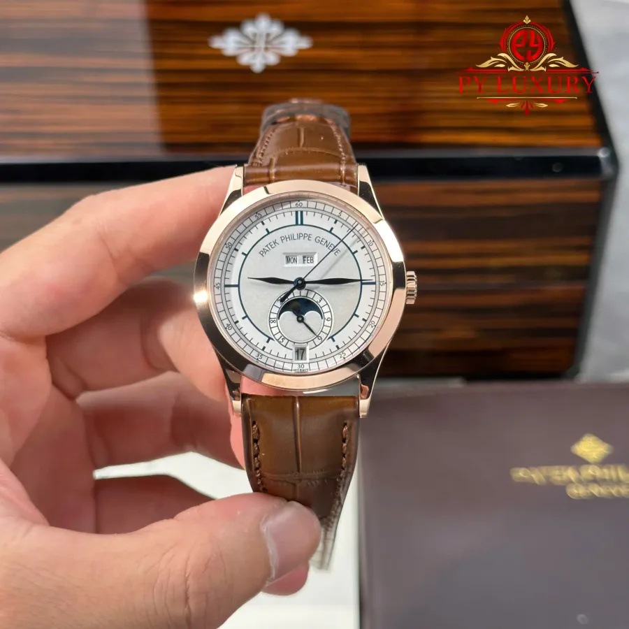 Patek Philippe Complications Annual Calendar 5396R-001 Rose Gold Silver Dial Leather Strap 38.5mm