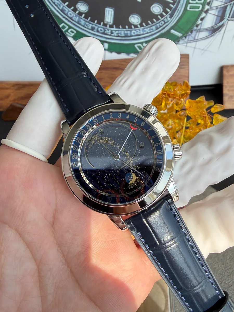 Patek Philippe Grand Complications 6102P-001 Blue Dial Leather Strap 44mm Super Clone Watch - Angle 2 - Jack Watches USA