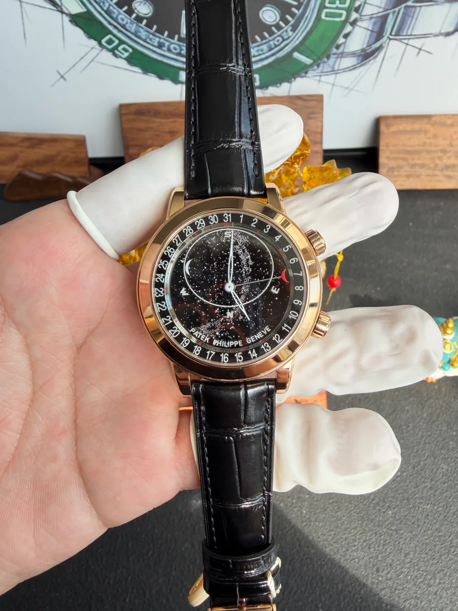 Patek Philippe Grand Complications 6102R-001 Rose Gold Black Dial Leather Strap 44mm