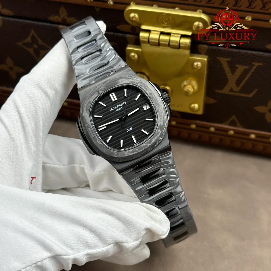 Patek Philippe Nautilus 5711 DiW All Carbon Black Dial 40mm Super Clone Watch - Angle 2 - Jack Watches USA