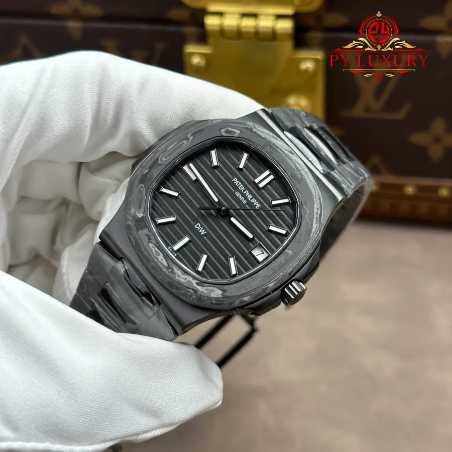 Patek Philippe Nautilus 5711 DiW All Carbon Black Dial 40mm Super Clone Watch - Angle 3 - Jack Watches USA