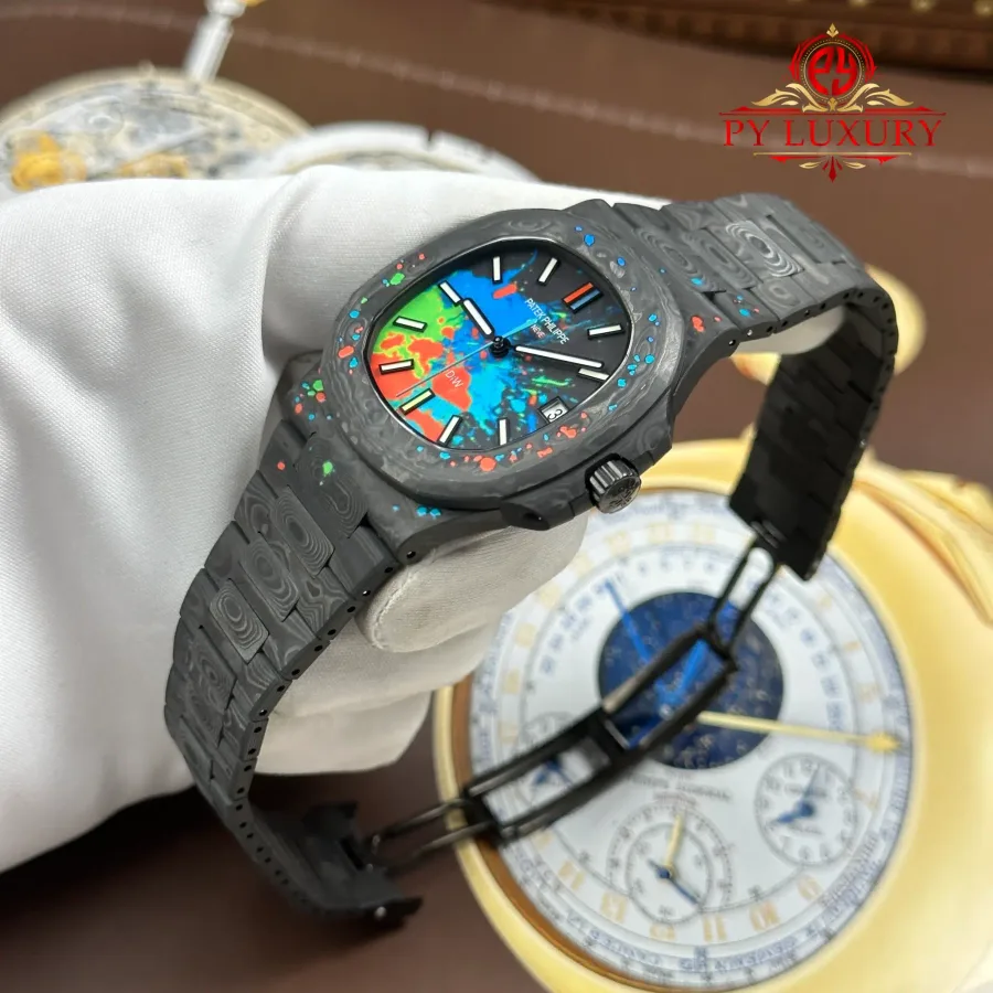 Patek Philippe Nautilus 5711 DiW Black Grail Motley Full Carbon 40mm Super Clone Watch - Angle 3 - Jack Watches USA