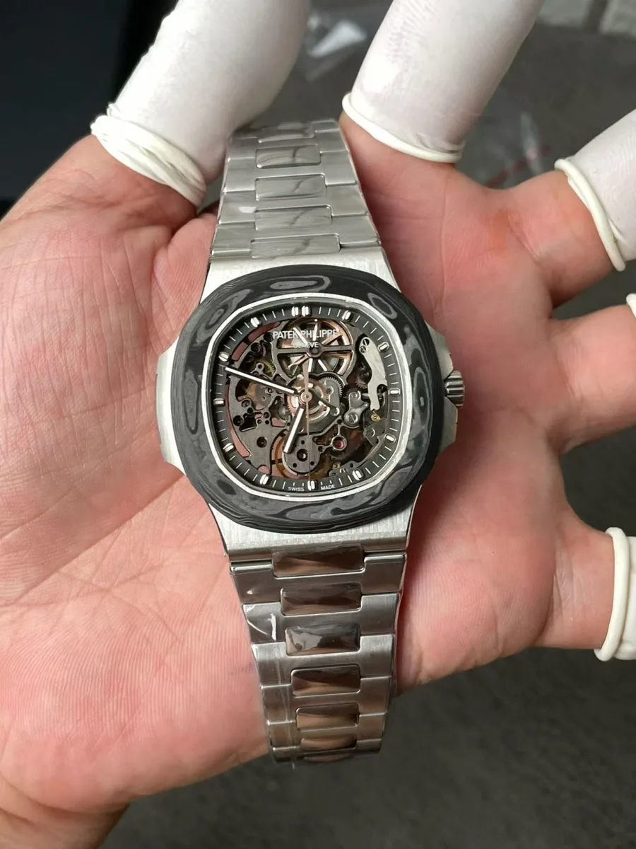Patek Philippe Nautilus 5711 Pearl Project Artisan De Geneve Skeletonized Dial 40mm Super Clone Watch - Angle 2 - Jack Watches USA