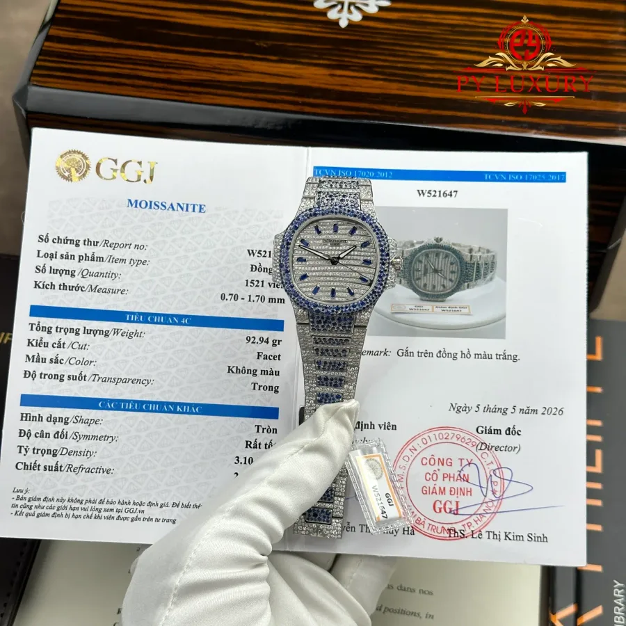 Patek Philippe Nautilus 7118/1451G-001 Custom Moissanite & Blue Sapphire Paved 35.2mm