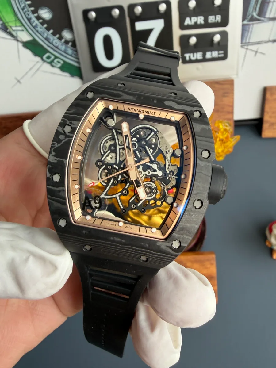 Richard Mille RM055 Bubba Watson Asia Edition Carbon NTPT Vaucher Movement A9 Factory 42.7mm x 49.9mm Super Clone Watch - Angle 2 - Jack Watches USA