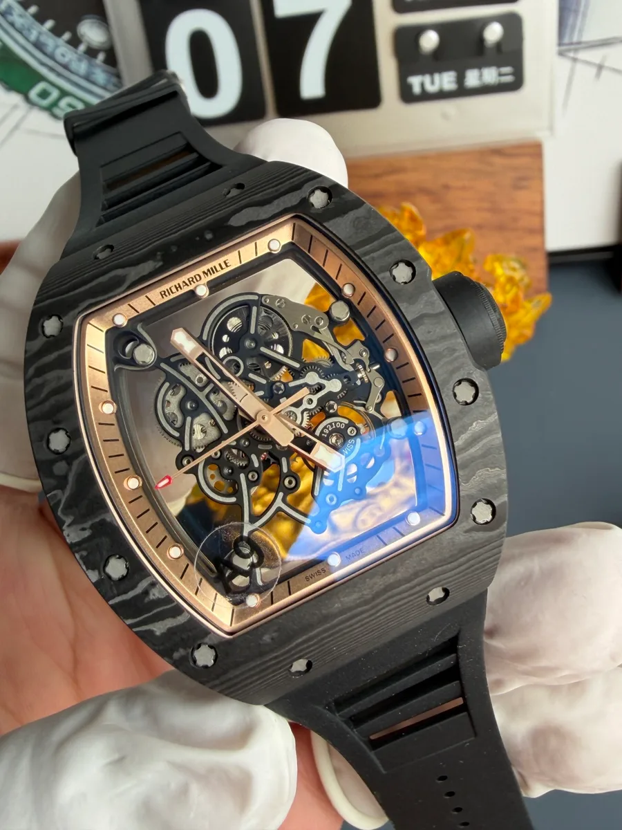 Richard Mille RM055 Bubba Watson Asia Edition Carbon NTPT Vaucher Movement A9 Factory 42.7mm x 49.9mm Super Clone Watch - Angle 3 - Jack Watches USA
