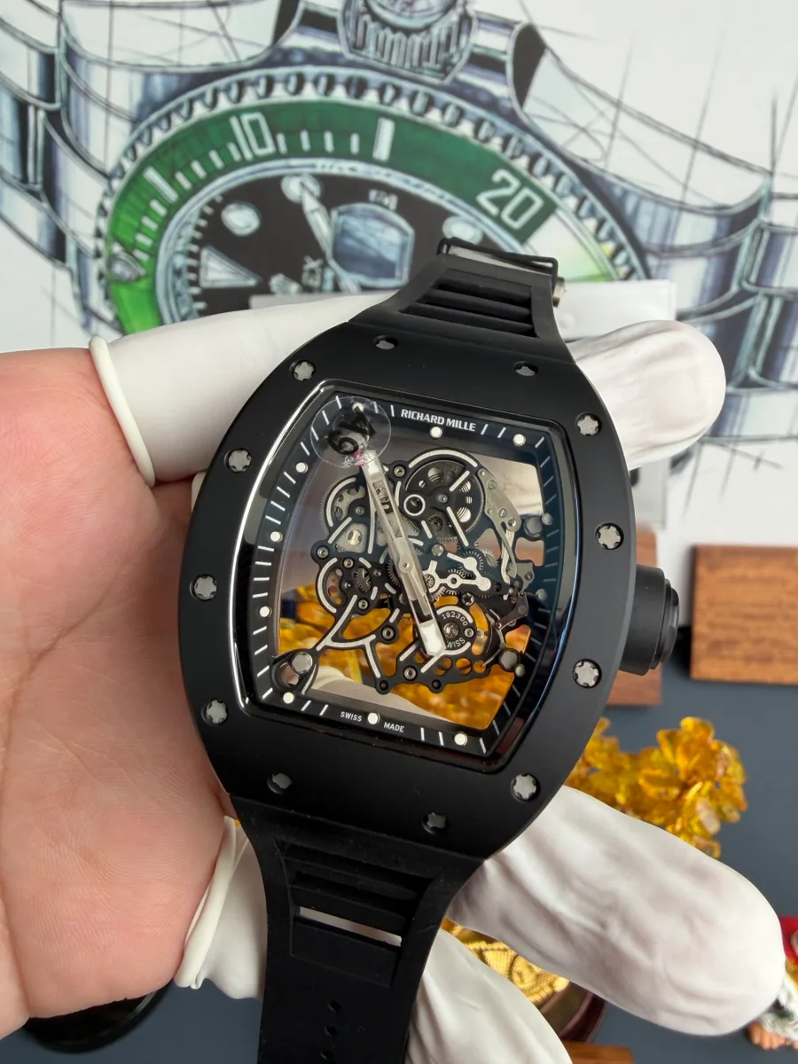 Richard Mille RM055 Bubba Watson Black Edition Black Ceramic Vaucher Movement A9F 42.7 x 49.9mm Super Clone Watch - Angle 2 - Jack Watches USA