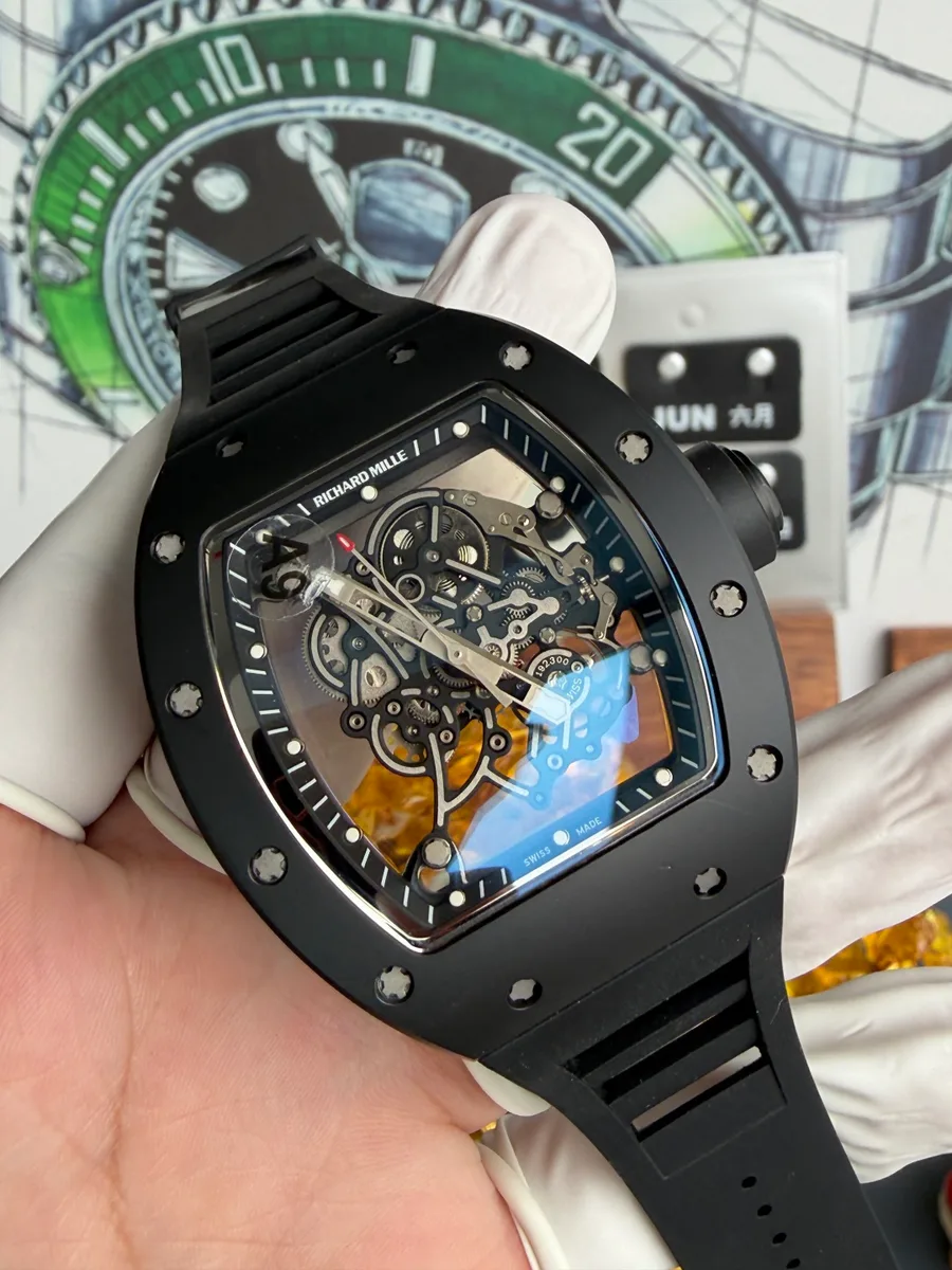 Richard Mille RM055 Bubba Watson Black Edition Black Ceramic Vaucher Movement A9F 42.7 x 49.9mm Super Clone Watch - Angle 3 - Jack Watches USA