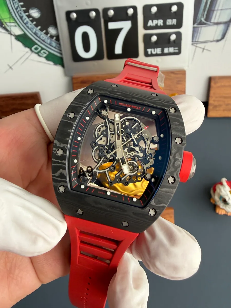 Richard Mille RM055 Bubba Watson Dark Legend Carbon NTPT Vaucher Movement A9F 42.7mm x 49.9mm Super Clone Watch - Angle 2 - Jack Watches USA