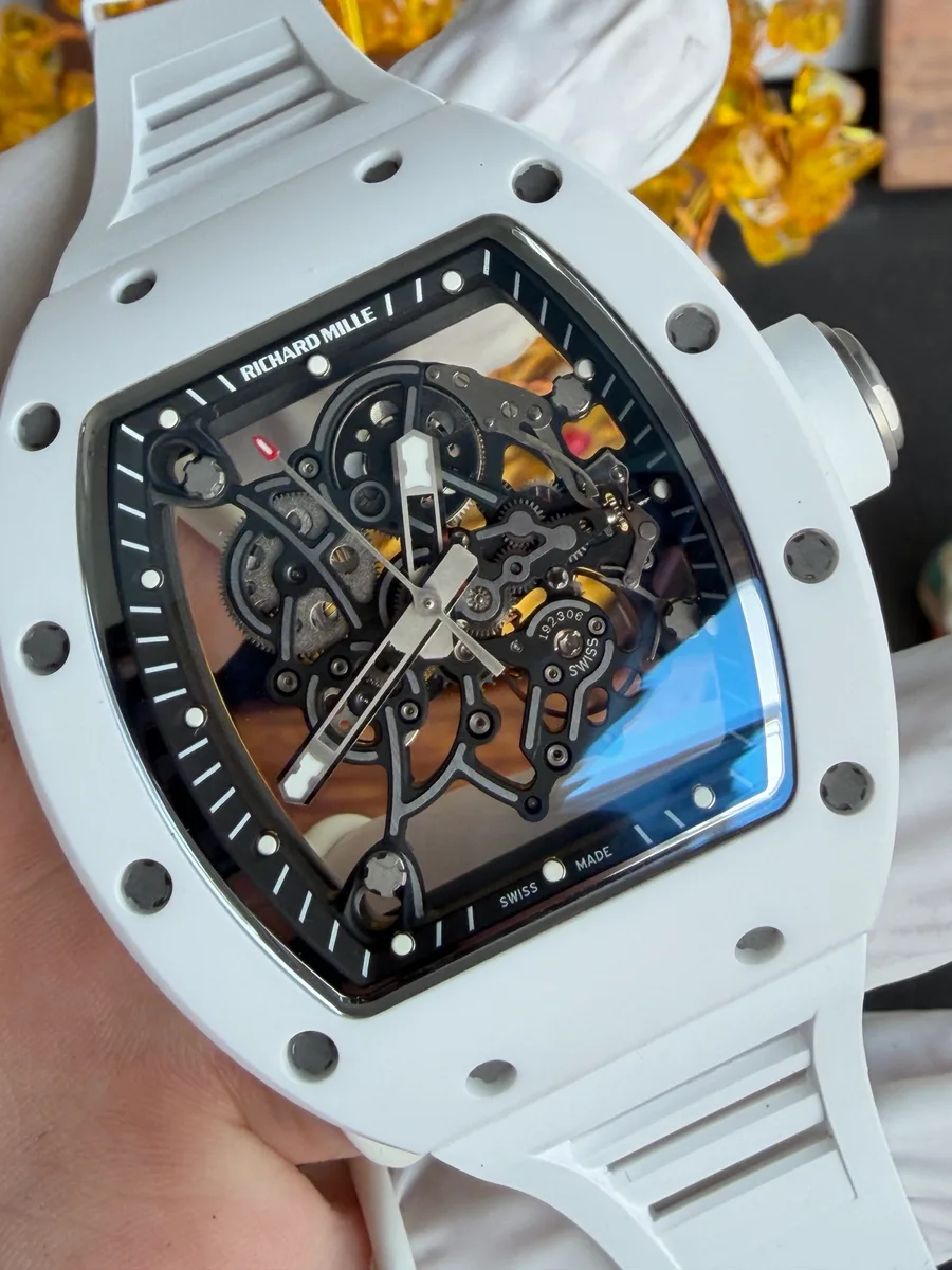 Richard Mille RM055 Bubba Watson White Ceramic Vaucher Movement A9F 42.7mm x 49.9mm Super Clone Watch - Angle 3 - Jack Watches USA