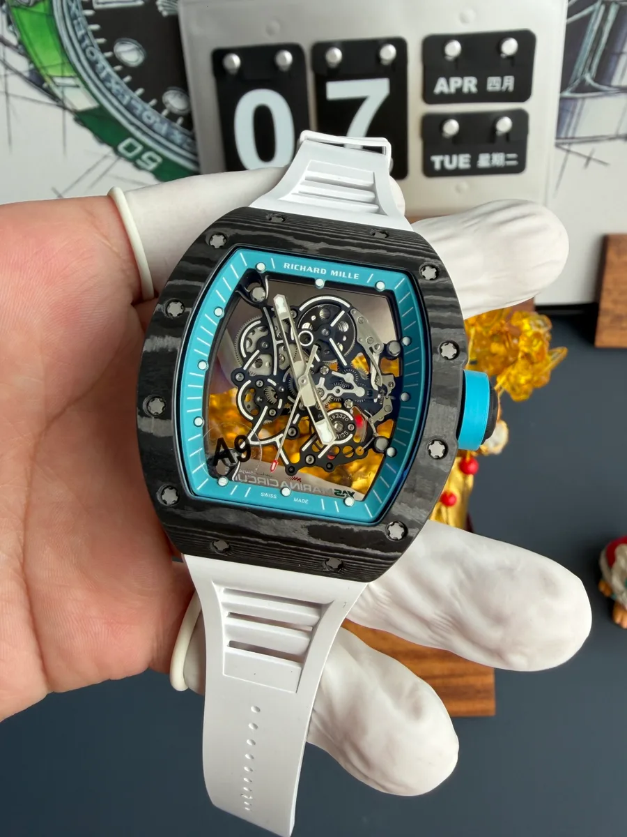 Richard Mille RM055 Bubba Watson Yas Marina Circuit Carbon NTPT Vaucher Movement A9F 42.7mm x 49.9mm Super Clone Watch - Angle 2 - Jack Watches USA