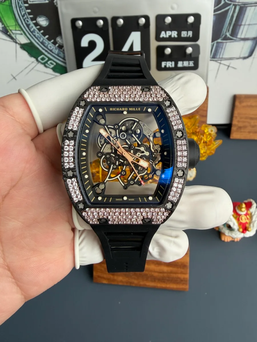 Richard Mille RM055 Rose Gold Custom Carbon TPT CVD Diamond Vaucher Movement 42.7mm x 49.9mm