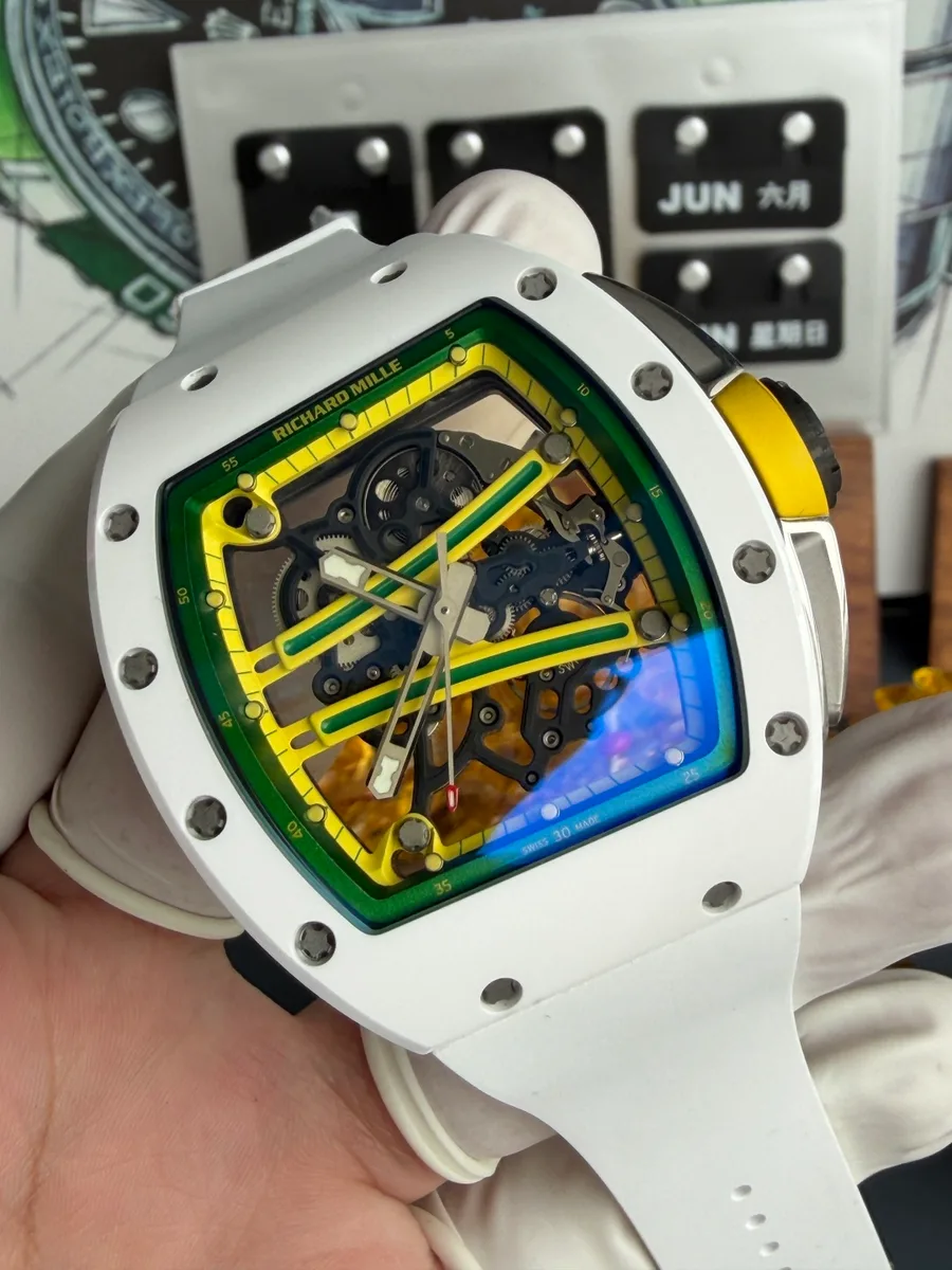 Richard Mille RM61-01 White Ceramic Asia Limited EditionVaucher Movement A9F 42.7mm x 50.23mm Super Clone Watch - Angle 3 - Jack Watches USA