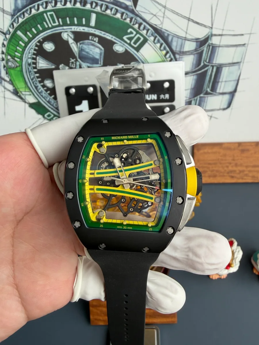 Richard Mille RM61-01 Yohan Blake Green/Yellow Dial Black Ceramic Vaucher Movement A9F 42.7mm x 50.23mm