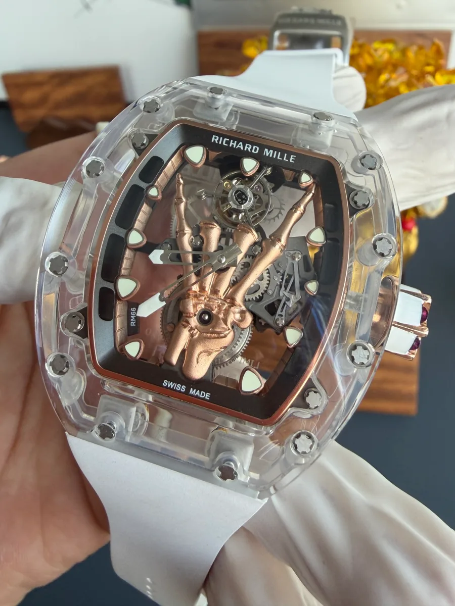 Richard Mille RM66 Flying Tourbillon Custom Made Real White Sapphire Top Quality 42.7mm x 49.94mm Super Clone Watch - Angle 2 - Jack Watches USA