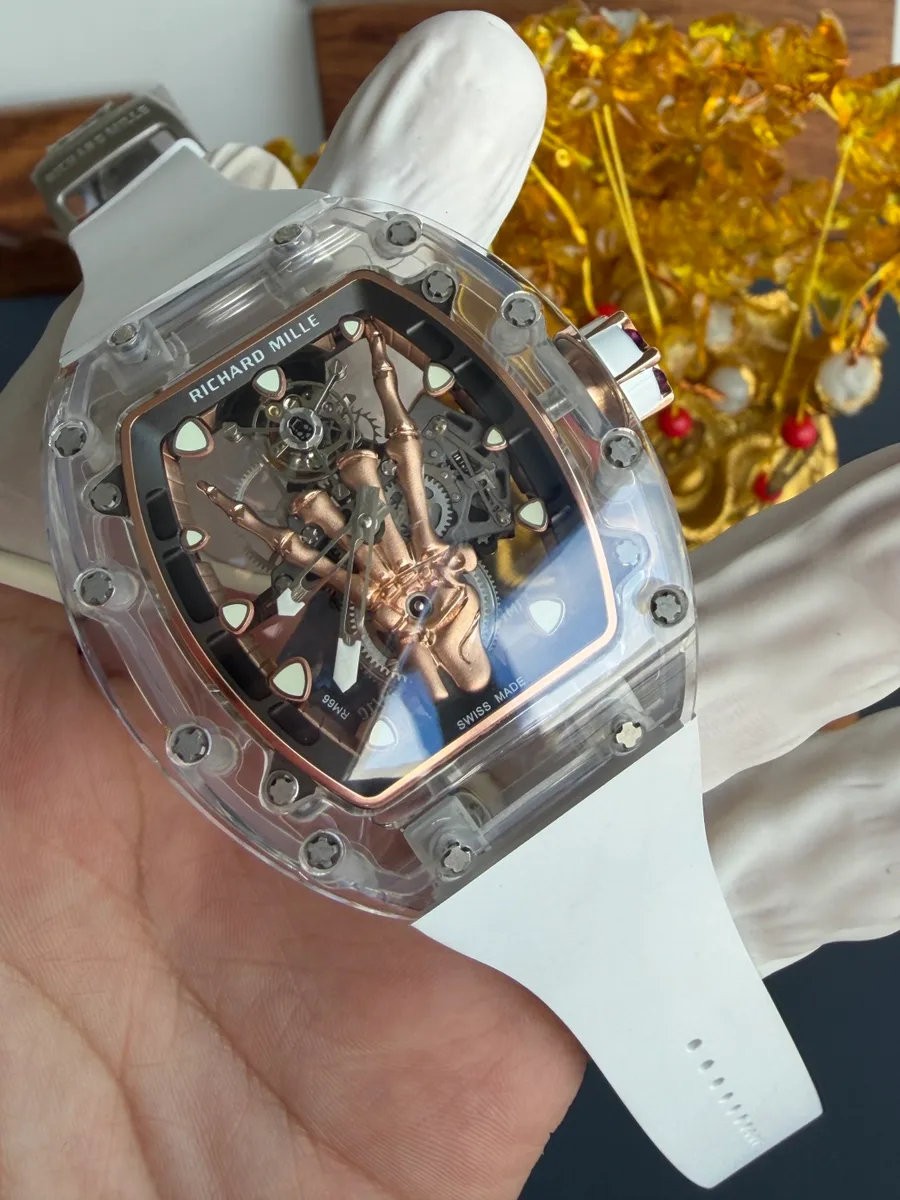 Richard Mille RM66 Flying Tourbillon Custom Made Real White Sapphire Top Quality 42.7mm x 49.94mm Super Clone Watch - Angle 3 - Jack Watches USA