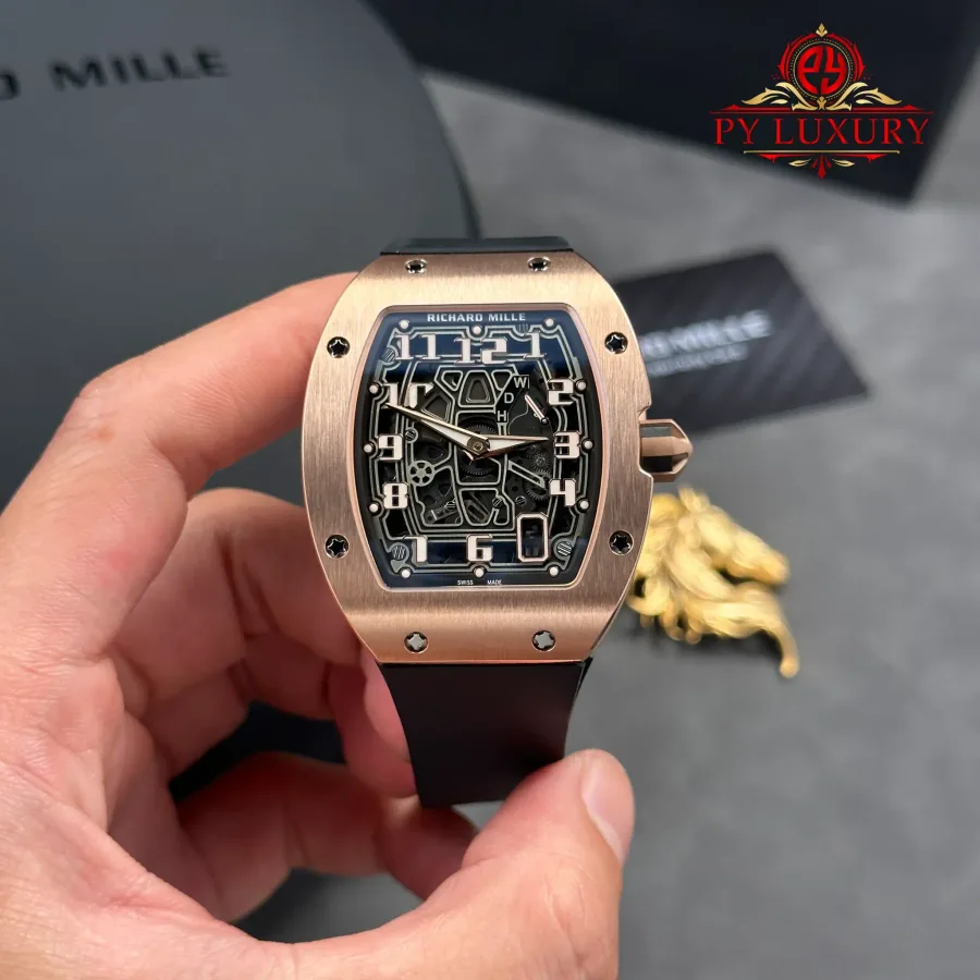 Richard Mille RM67-01 Rose Gold Automatic Extra-Flat Rubber Band VAF 38.7mm x 47.5mm Super Clone Watch - Angle 2 - Jack Watches USA