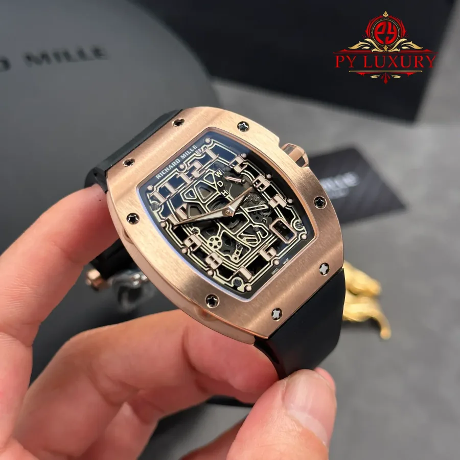 Richard Mille RM67-01 Rose Gold Automatic Extra-Flat Rubber Band VAF 38.7mm x 47.5mm Super Clone Watch - Angle 3 - Jack Watches USA