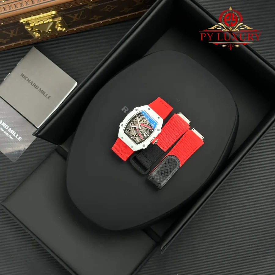 Richard Mille RM67-02 Charles Leclerc Monaco Red White Quartz TPT 38.7 x 47.52mm Super Clone Watch - Angle 2 - Jack Watches USA