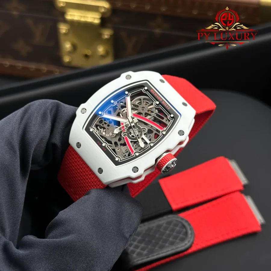 Richard Mille RM67-02 Charles Leclerc Monaco Red White Quartz TPT 38.7 x 47.52mm Super Clone Watch - Angle 3 - Jack Watches USA