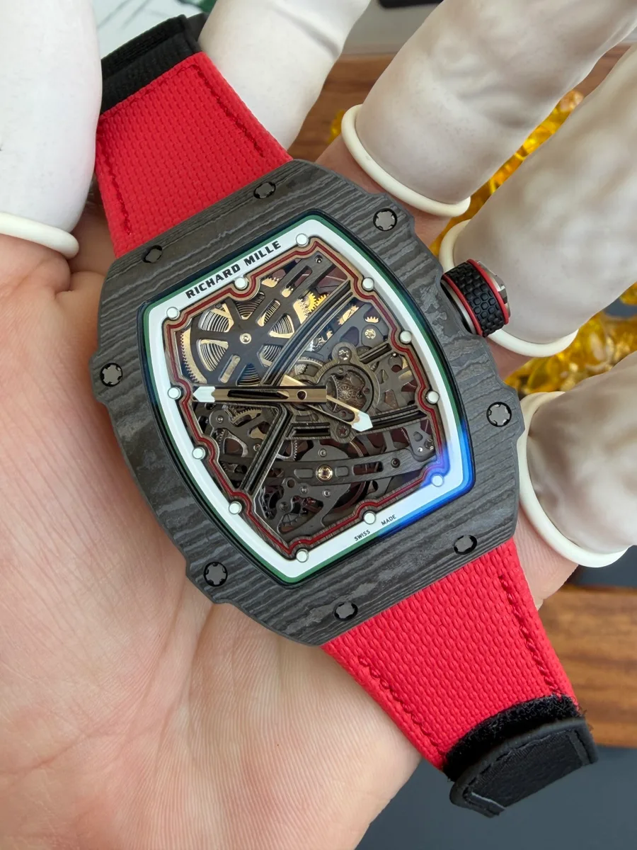 Richard Mille RM67-02 Extra Flat Italy Carbon TPT Red Green 38.7 x 47.52mm Super Clone Watch - Angle 3 - Jack Watches USA