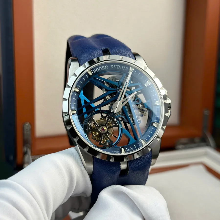 Roger Dubuis Excalibur Monotourbillon Cobalt Blue RDDBEX0838 BBR 42mm Super Clone Watch - Angle 2 - Jack Watches USA