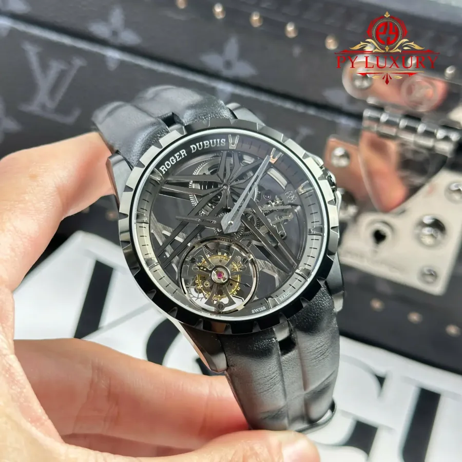 Roger Dubuis Excalibur Monotourbillon Grey DLC RDDBEX0889 42mm Super Clone Watch - Angle 2 - Jack Watches USA