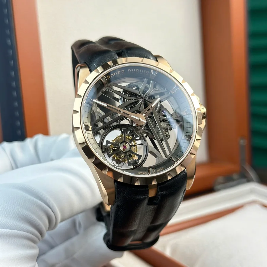 Roger Dubuis Excalibur Monotourbillon Pink Gold RDDBEX0836 BBR 42mm Super Clone Watch - Angle 2 - Jack Watches USA