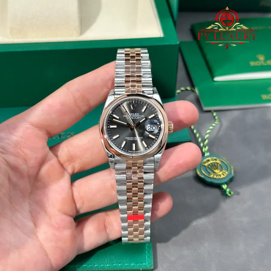 Rolex Datejust 126201-0013 Steel & Rose Gold Slate Dial Smooth Bezel Jubilee Bracelet 36mm