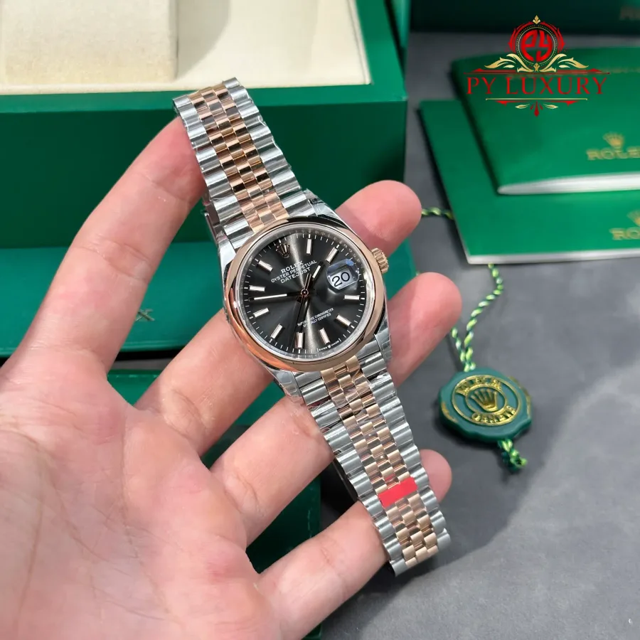Rolex Datejust 126201-0013 Steel & Rose Gold Slate Dial Smooth Bezel Jubilee Bracelet 36mm Super Clone Watch - Angle 2 - Jack Watches USA