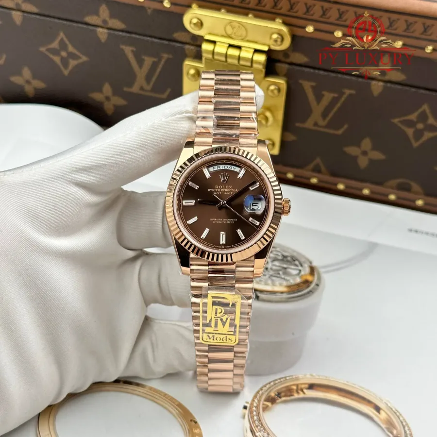 Rolex Day-Date 228235-0003 Rose Gold Chocolate Diamond-set Dial Gained Weight 210g Factory 40mm
