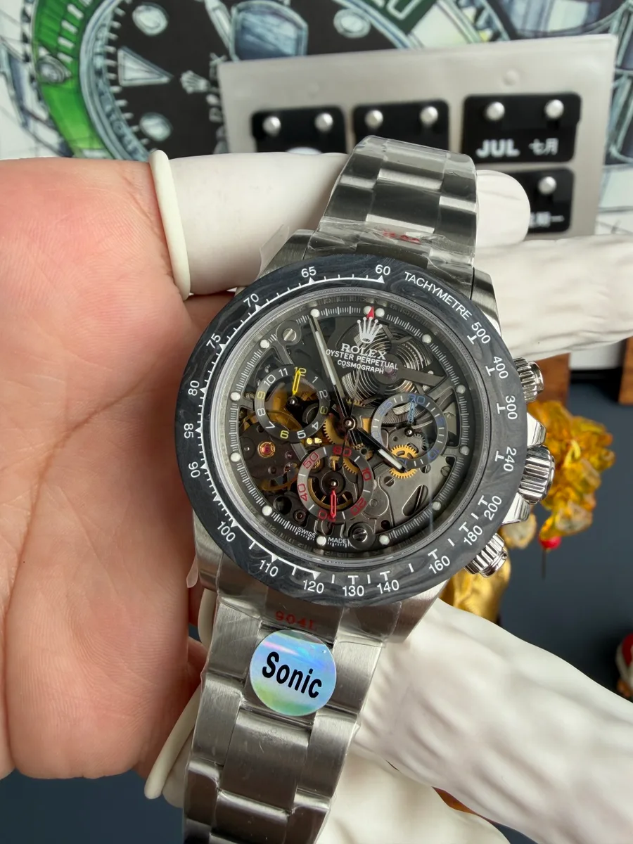 Rolex Daytona Artisans de Genève 116520 La Montoya Skeleton Dial Carbon Bezel 40mm Super Clone Watch - Angle 2 - Jack Watches USA