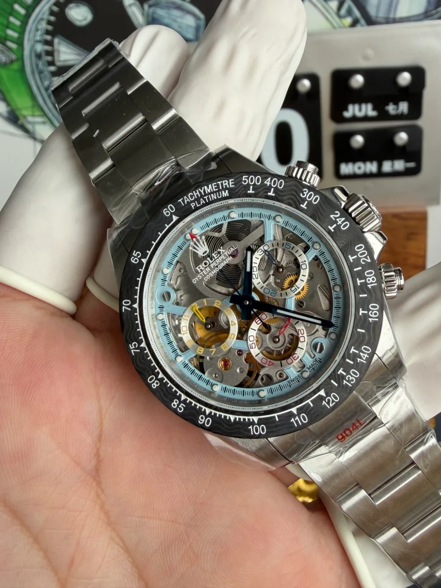 Rolex Daytona Artisans de Genève Montoya Skeleton Dial Carbon Bezel Sonic Factory 40mm Super Clone Watch - Angle 3 - Jack Watches USA