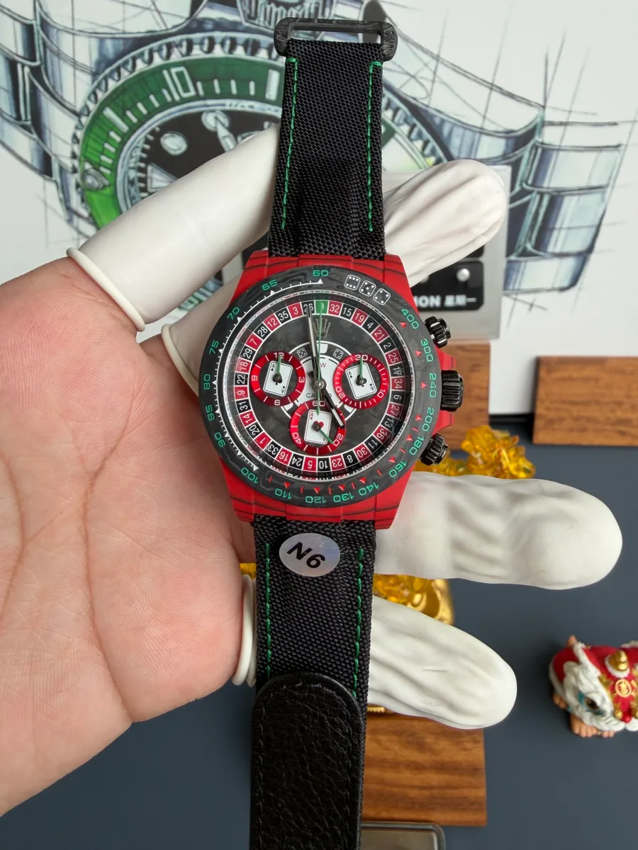Rolex Daytona DiW Lucky Player 3 Red Quartz Fiber Textile Strap N6F 40mm