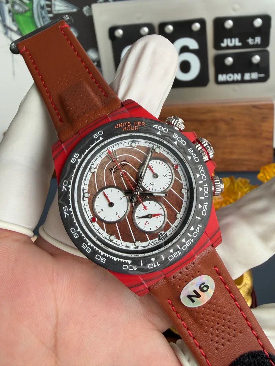Rolex Daytona DiW Mercedes Maybach CarboQuartz Leather Strap N6F 40mm Super Clone Watch - Angle 2 - Jack Watches USA