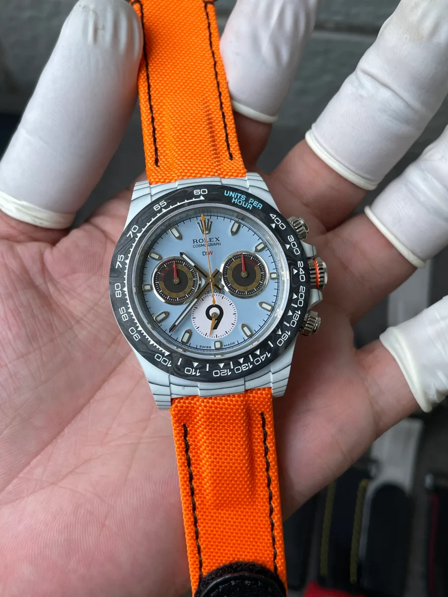 Rolex Daytona DiW MOTORSPORT Inspired CarboQuartz Nylon Strap 40mm Super Clone Watch - Angle 2 - Jack Watches USA