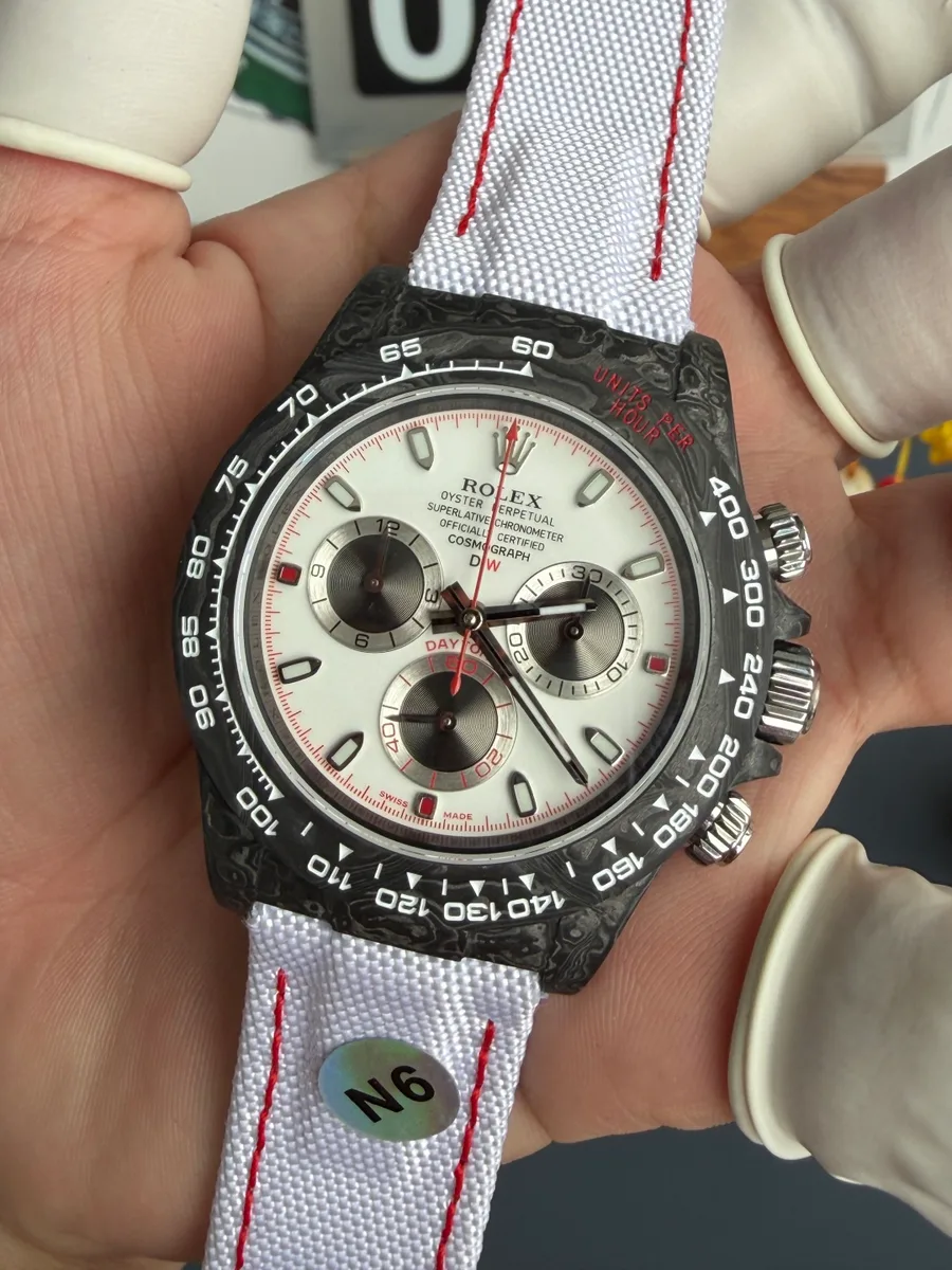 Rolex Daytona DiW SPEEDSTER WHITE Carbon Fiber N6F 40mm Super Clone Watch - Angle 3 - Jack Watches USA