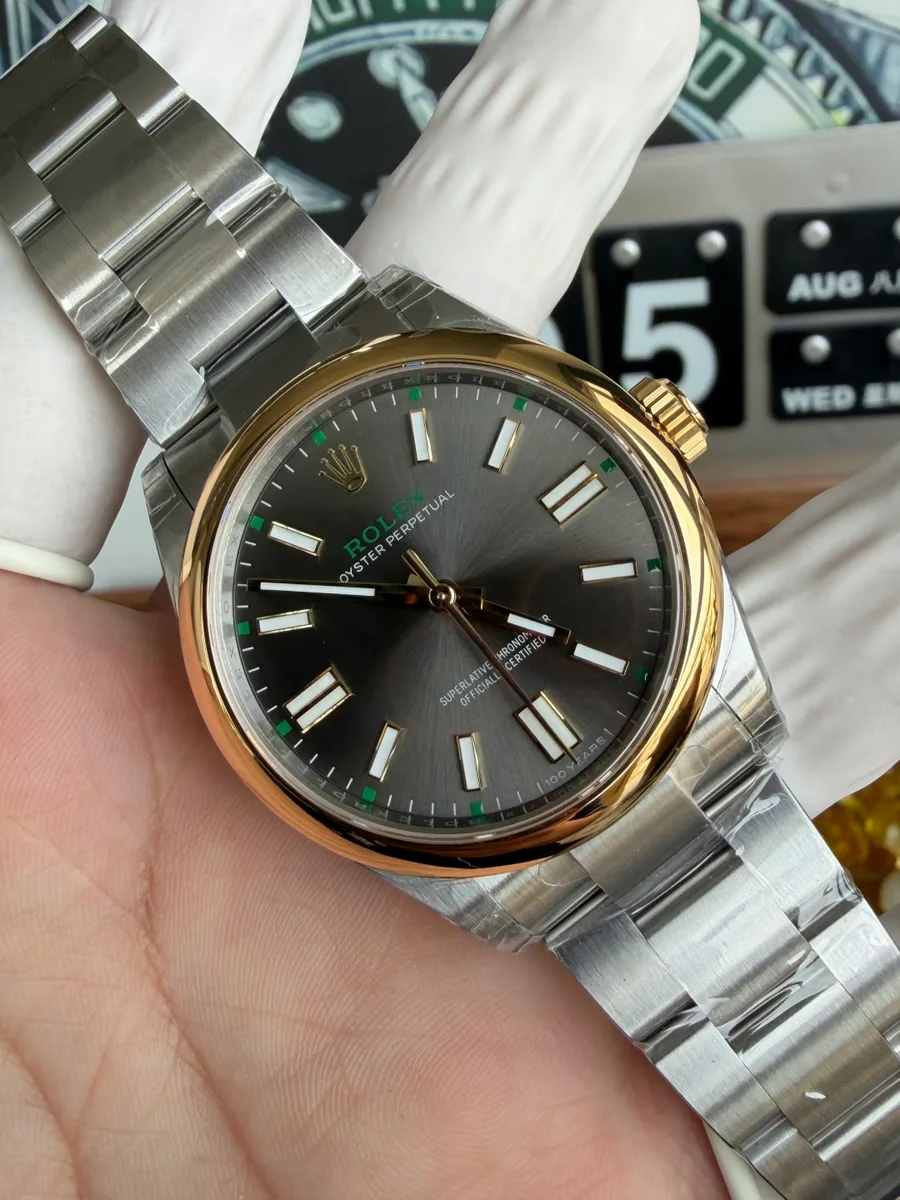 Rolex Oyster Perpetual 134303 Steel & Yellow Gold Slate Dial 41mm Super Clone Watch - Angle 3 - Jack Watches USA