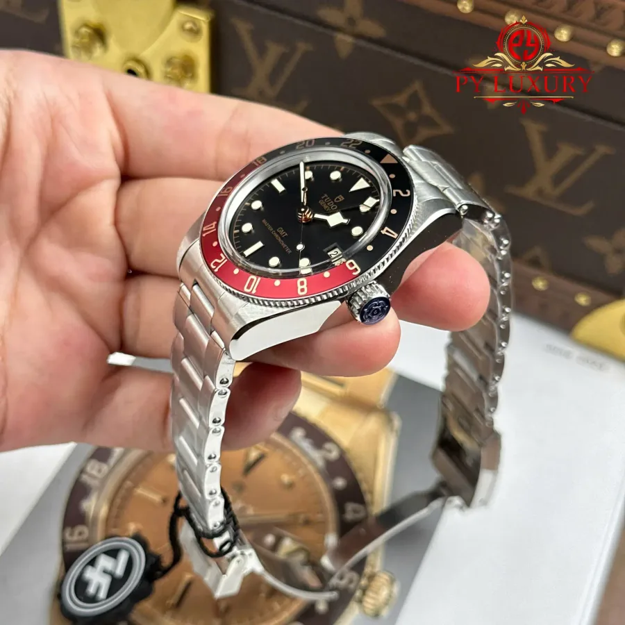 Tudor Black Bay 58 GMT Steel Black Burgundy 41mm Super Clone Watch - Angle 3 - Jack Watches USA