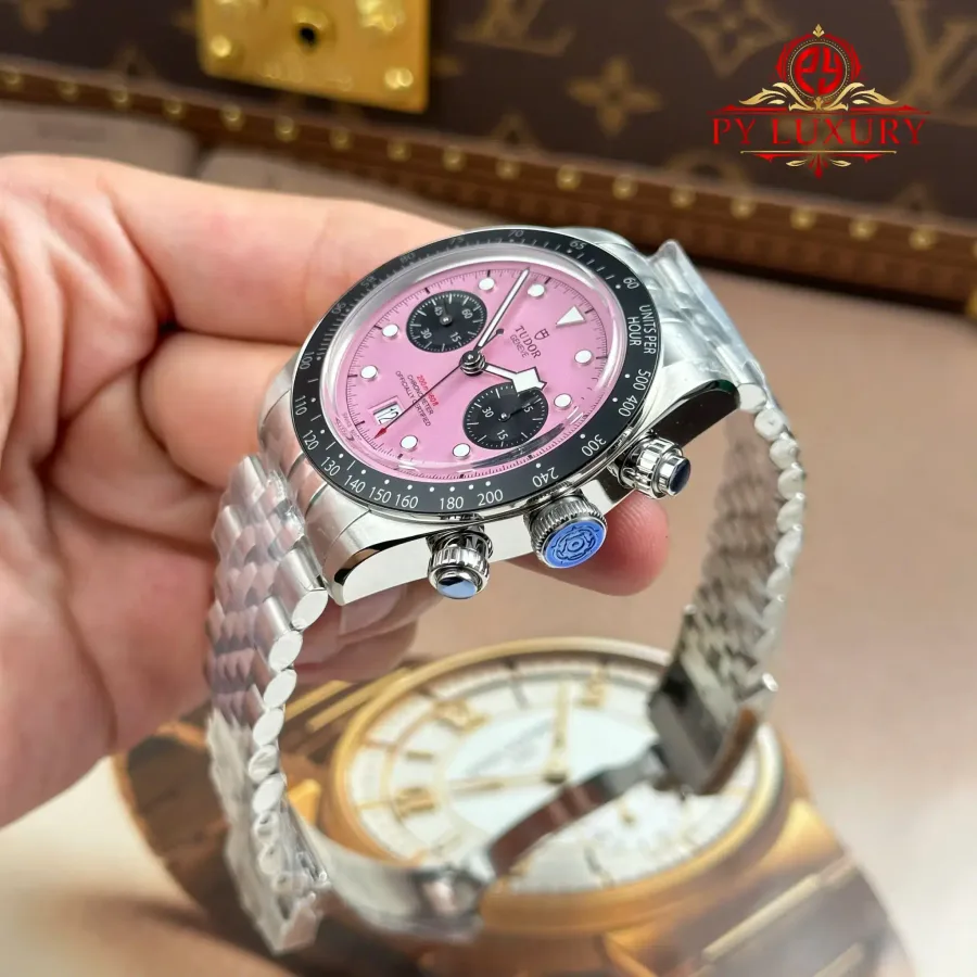 Tudor Black Bay Chrono 79360N Pink Dial Jubilee Bracelet M+ Factory 41mm Super Clone Watch - Angle 3 - Jack Watches USA