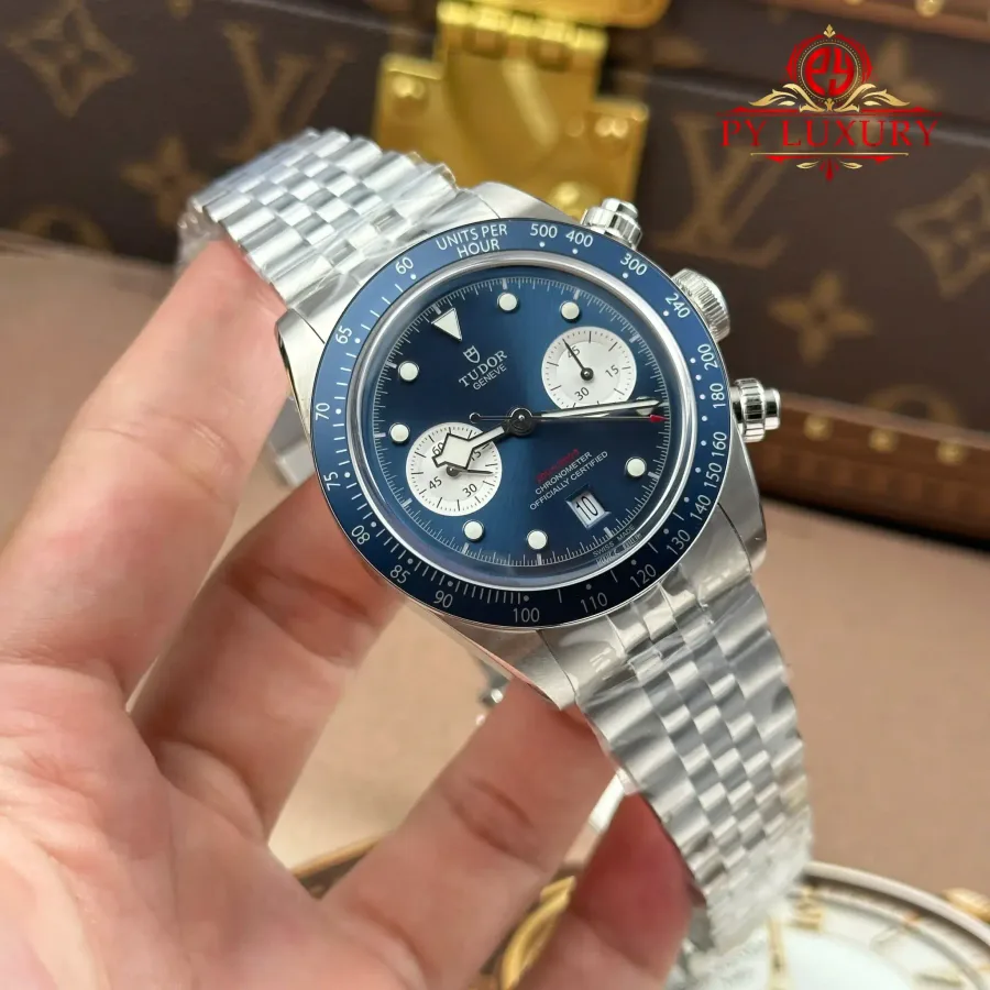 Tudor Black Bay Chrono M79360N-0002 Blue Dial Jubilee Bracelet M+ Factory 41mm Super Clone Watch - Angle 2 - Jack Watches USA