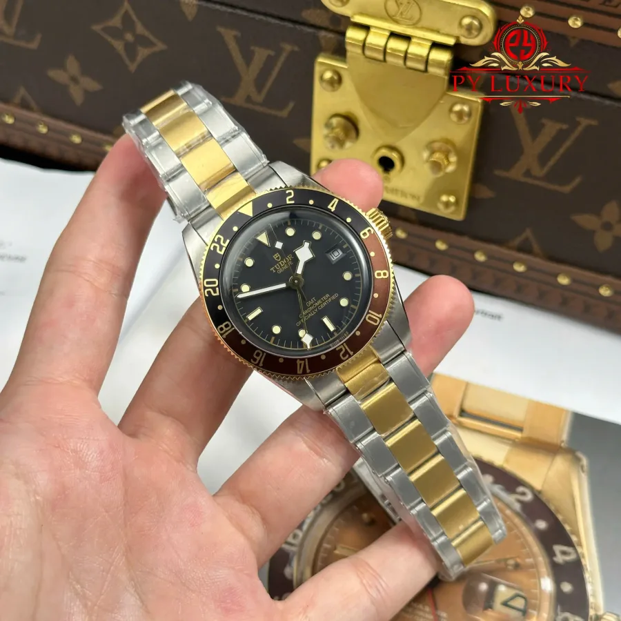 Tudor Black Bay GMT M79833MN-0001 Two Tone Steel & Yellow Gold Black Dial 41mm Super Clone Watch - Angle 2 - Jack Watches USA